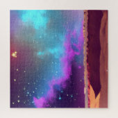 砂漠のスターナイト上空の宇宙紫と青の霧 ジグソーパズル (縦)