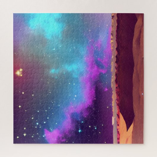 砂漠のスターナイト上空の宇宙紫と青の霧 ジグソーパズル (縦)