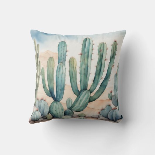 砂漠のチャーム水色サボテン装飾 クッション (裏面)