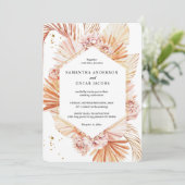 砂漠のテラコッタ ドライ パームリーフ オレンジ フレーム 招待状 (スタンド正面)