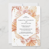 砂漠のテラコッタ ドライ パームリーフ オレンジ フレーム 招待状 (正面)
