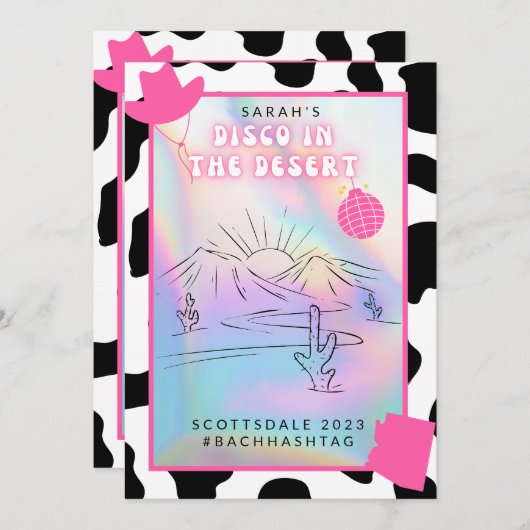 「砂漠のディスコ」スコッツデール独身パーティーの招待状 招待状 (正面/裏面)