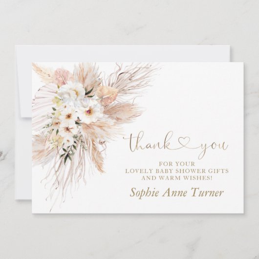 砂漠のバラパンパスグラスベビーシャワー書道 サンキューカード (正面)