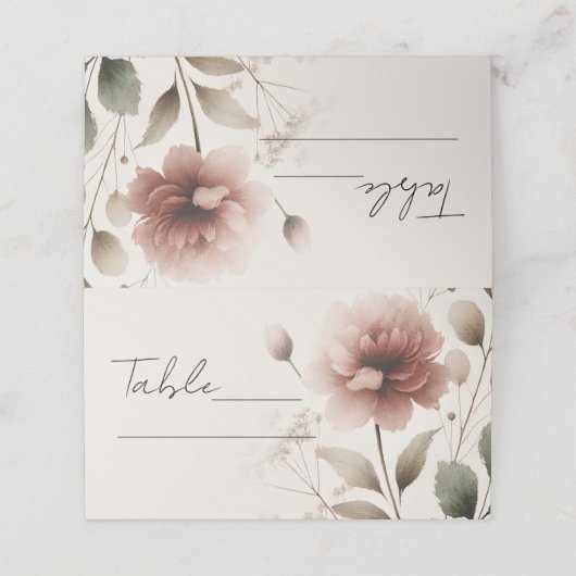 砂漠のバラピンクのフローラ緑のテーブル番号 プレイスカード (外部開封)