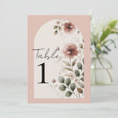 砂漠のバラピンクのフローラ緑のテーブル番号 招待状 (スタンド正面)