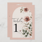 砂漠のバラピンクのフローラ緑のテーブル番号 招待状 (正面/裏面)