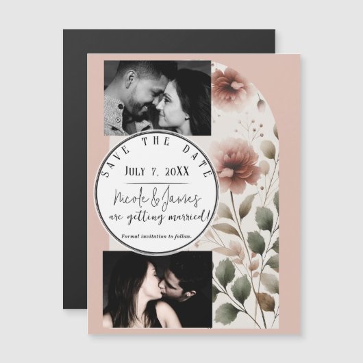 砂漠のバラピンク&グリーンフローラ日付を保存 (正面/裏面)