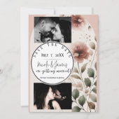 砂漠のバラピンク&グリーンフローラ日付を保存 招待状 (正面)