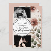 砂漠のバラピンク&グリーンフローラ日付を保存 招待状 (正面/裏面)