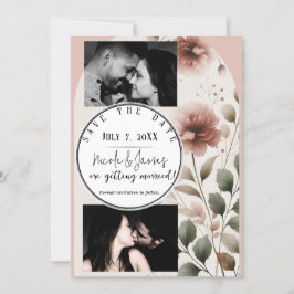 砂漠のバラピンク&グリーンフローラ日付を保存 招待状