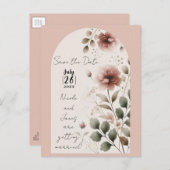 砂漠のバラピンク&グリーンフローラ日付を保存 案内ポストカード (正面/裏面)