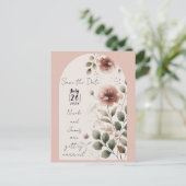 砂漠のバラピンク&グリーンフローラ日付を保存 案内ポストカード (スタンド正面)