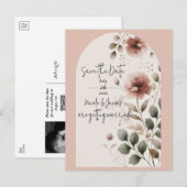 砂漠のバラピンク&グリーンフローラ日付を保存 案内ポストカード (正面/裏面)