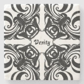 砂漠のバラブラック複雑なパターンと文字 ストーンコースター (正面)