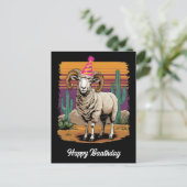 砂漠のビッグホーン羊とサボテンの漫画 ネオンハット ポストカード (スタンド正面)