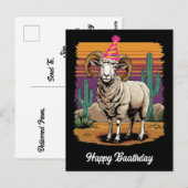 砂漠のビッグホーン羊とサボテンの漫画 ネオンハット ポストカード (正面/裏面)