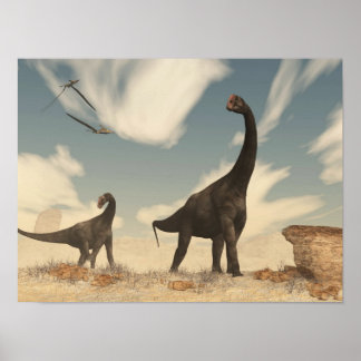 砂漠のブロントメロス恐竜 – 3D 描写 ポスター