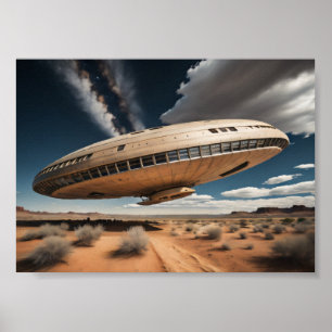 砂漠のポスター上の円形UFO ポスター
