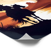 砂漠のポストの乗馬のカウボーイのシルエット ポスター (角)