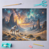 砂漠のマーレと星の下の群れの野生馬 薄葉紙 (クラフト)