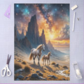 砂漠のマーレと星の下の群れの野生馬 薄葉紙 (クラフト)
