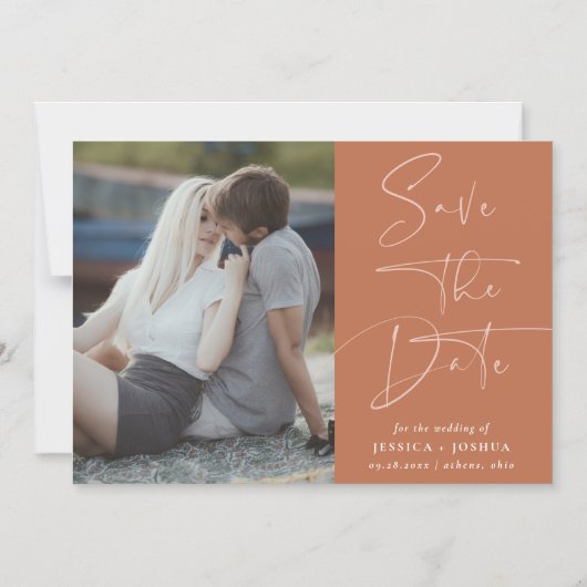 砂漠のモダン錆の写真の日付磁石を保存 マグネット招待状 (正面)