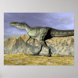 砂漠のモノロフォサウルス恐竜 – 3D 描写 ポスター