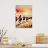 砂漠のラクダのキャラバン、ボホ旅行風景 ポスター (キッチン)