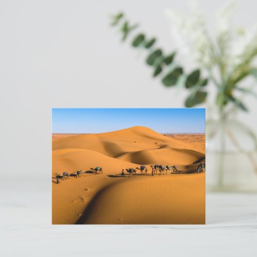 砂漠のラクダ列車 – Tamnougaltの砂丘 ポストカード (スタンド正面)