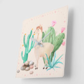 砂漠のラマ ケーキの花 スクエア壁時計 (傾斜)