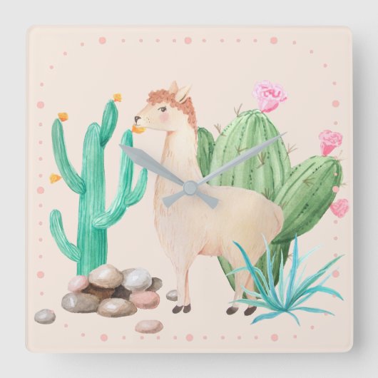 砂漠のリアマサボテン花 スクエア壁時計 (正面)