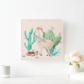 砂漠のリアマサボテン花 スクエア壁時計 (ホーム)