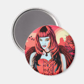 砂漠の中の赤いゴシック様式の天使の女性オリジナルアート マグネット (正面/裏面)