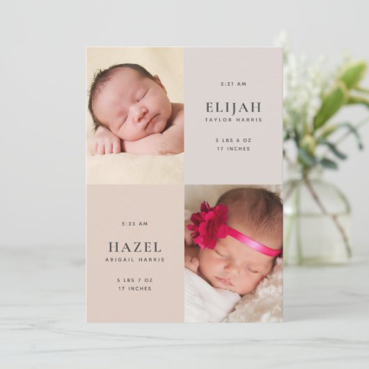 砂漠の中和双生児の両面フォト誕生 案内状 (スタンド正面)