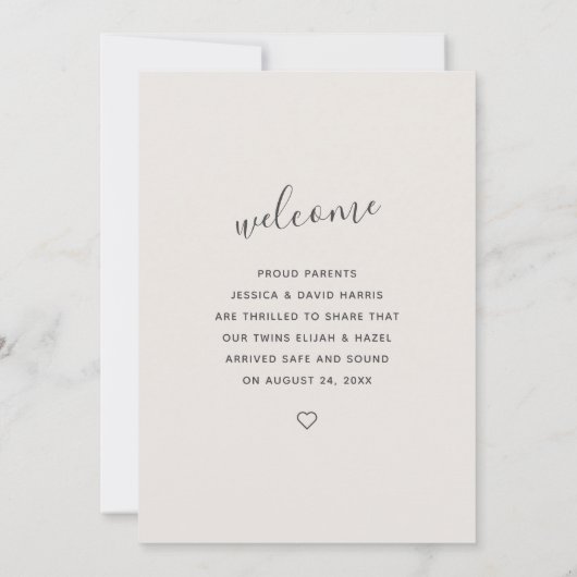 砂漠の中和双生児の両面フォト誕生 案内状 (裏面)