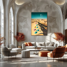 砂漠の傘の夢カラフルのような風景 ポスター