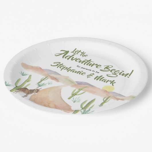 砂漠の冒険が多肉質ボホ赤ちゃんシャワーを開始 ペーパープレート (アングル)