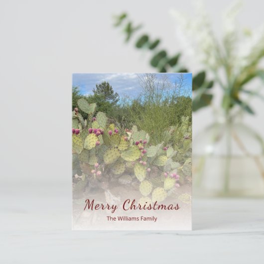 砂漠の南西のピリッとした梨サボテンのクリスマス シーズンポストカード (スタンド正面)