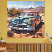 砂漠の古い青い無人車も キャンバスプリント (インサイチュ (リビング))