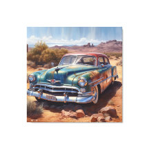 砂漠の古い青い無人車も