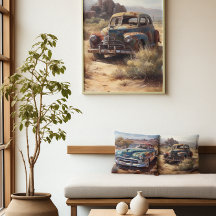 砂漠の古い青い無人車も