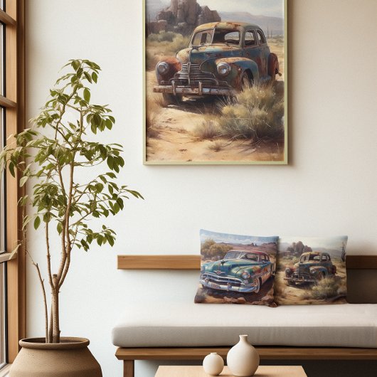 砂漠の古い青い無人車も クッション