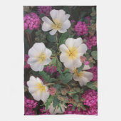 砂漠の夕べプリムローズと砂漠の砂のベルベナ キッチンタオル (縦)