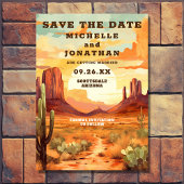 砂漠の夕日とサボテン南西結婚の セーブザデート