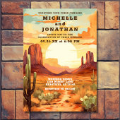 砂漠の夕日とサボテン南西結婚の 招待状