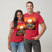 砂漠の夕日とビンテージカーと女の子の友達 楽しい Tシャツ (ユニセックス)