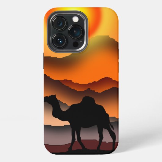 砂漠の夕日とラクダのiPhoneケース iPhoneケース (裏面)