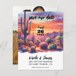 砂漠の夕日の光水色日付を保存 招待状