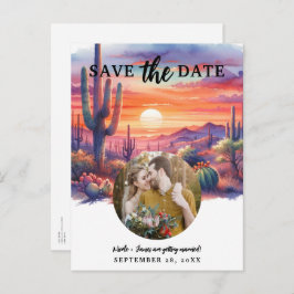 砂漠の夕日の光水色日付を保存 案内ポストカード