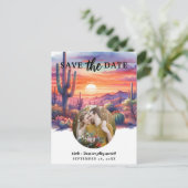 砂漠の夕日の光水色日付を保存 案内ポストカード (スタンド正面)